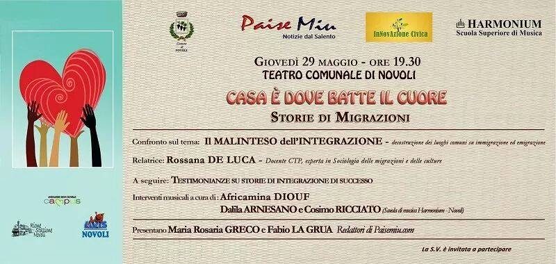 “Casa è dove batte il cuore, storie di migrazioni”, oggi a Novoli