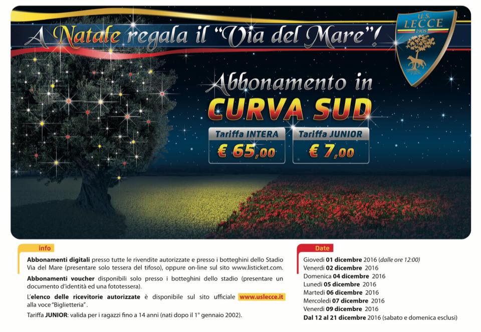 Lecce: aperta la campagna abbonamenti extra per la Sud