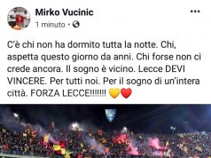 Il messaggio di Vucinic: “Lecce, devi vincere!”