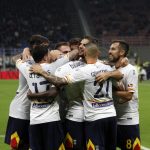esultanza Lecce a San Siro dopo gol Calderoni al Milan